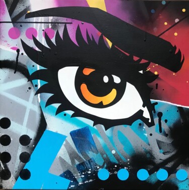 Painting titled "The 3rd eye." by Mach-One, Original Artwork, Spray paint Mounted on Wood Stretcher frame