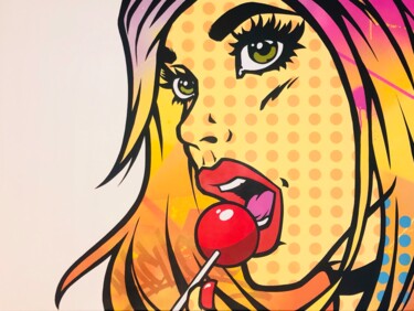 Painting titled "Lolly Pop" by Mach-One, Original Artwork, Spray paint Mounted on Wood Stretcher frame