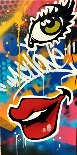 Schilderij getiteld "MachOne" door Mach-One, Origineel Kunstwerk, Graffiti Gemonteerd op Frame voor houten brancard