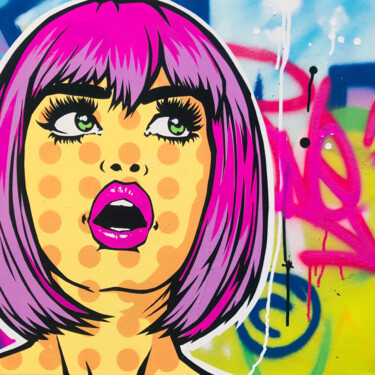 Картина под названием "Graffiti Town" - Mach-One, Подлинное произведение искусства, Рисунок распылителем краски Установлен н…