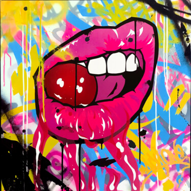 Painting titled "Luscious - Cherry" by Mach-One, Original Artwork, Spray paint Mounted on Wood Stretcher frame