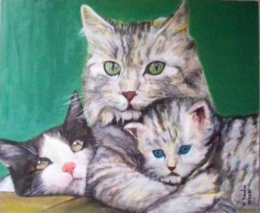 Painting titled "Gatinhos - 001" by Machado Dos Santos, Original Artwork