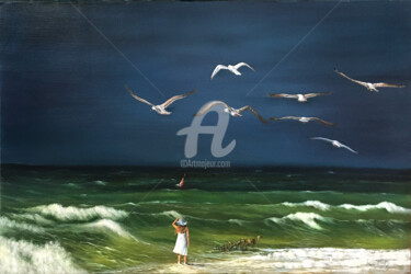 Painting titled "After the thunderst…" by Rauf Janibekov, Original Artwork, Oil Mounted on Wood Stretcher frame