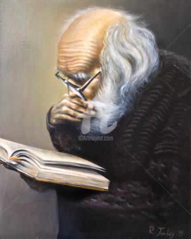 Painting titled "A reader" by Rauf Janibekov, Original Artwork, Oil Mounted on Wood Stretcher frame