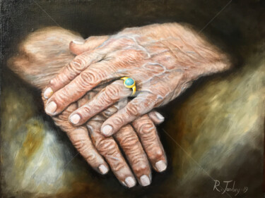 Painting titled "Mother's hands" by Rauf Janibekov, Original Artwork, Oil Mounted on Wood Stretcher frame