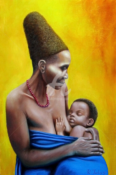 Pittura intitolato "African Madonna" da Rauf Janibekov, Opera d'arte originale, Olio