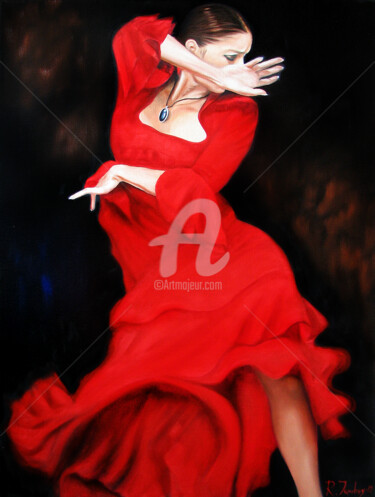 Pittura intitolato "Flamenco 3" da Rauf Janibekov, Opera d'arte originale, Olio