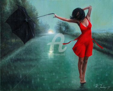 Painting titled "Dancing in the rain" by Rauf Janibekov, Original Artwork, Oil