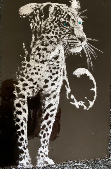Картина под названием "серебряный леопард" - Machnolga, Подлинное произведение искусства, Акрил Установлен на Другая жесткая…