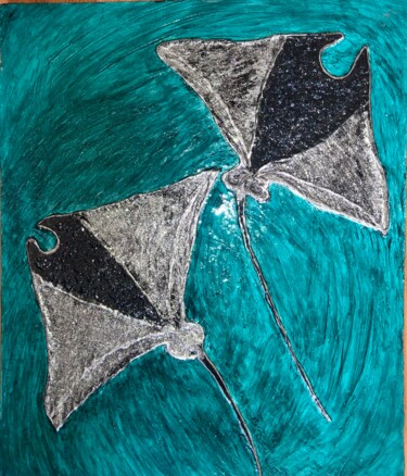 Картина под названием "stingray fish" - Machnolga, Подлинное произведение искусства, Акрил Установлен на Другая жесткая пане…
