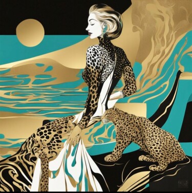 Digital Arts titled "woman and leopard" by Machnolga, Original Artwork, AI generated image