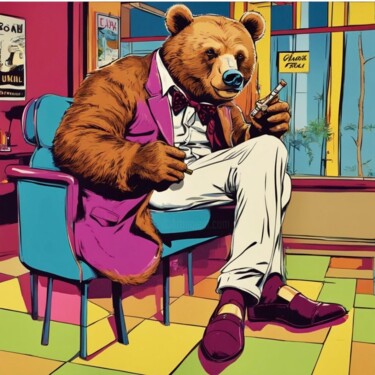 Arts numériques intitulée "bear on vacation 2" par Machnolga, Œuvre d'art originale, Image générée par l'IA