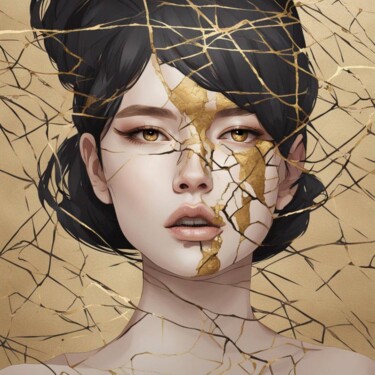 Digitale Kunst mit dem Titel "face and gold" von Machnolga, Original-Kunstwerk, Digitale Malerei