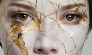 Arts numériques intitulée "face and gold 2" par Machnolga, Œuvre d'art originale, Peinture numérique