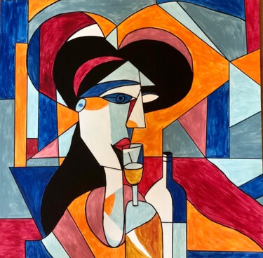 Painting titled "woman in a bar" by Machnolga, Original Artwork, Acrylic Mounted on Wood Panel