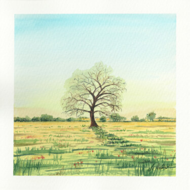 Peinture intitulée "Lone Tree" par Maciej Kłosowski, Œuvre d'art originale, Aquarelle