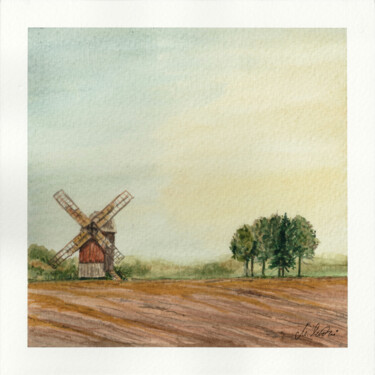 Peinture intitulée "Polish windmills 1" par Maciej Kłosowski, Œuvre d'art originale, Aquarelle