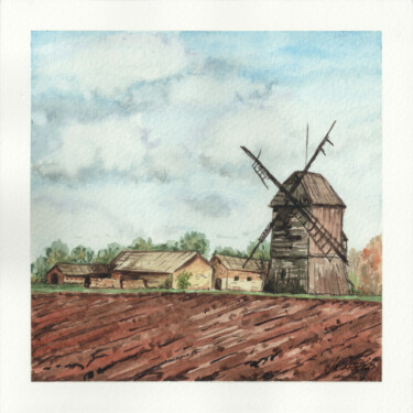 Painting titled "Polish windmills 3" by Maciej Kłosowski, Original Artwork, Watercolor