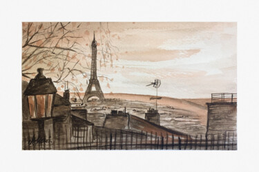Schilderij getiteld "Paris PANORAMA" door Maciej Kłosowski, Origineel Kunstwerk, Aquarel