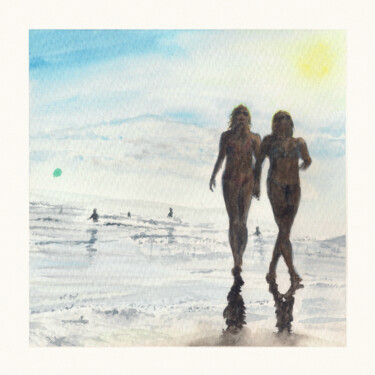 Pintura intitulada "Beach in Imsouane -…" por Maciej Kłosowski, Obras de arte originais, Aquarela