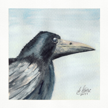 Картина под названием "Polish birds - Corv…" - Maciej Kłosowski, Подлинное произведение искусства, Акварель