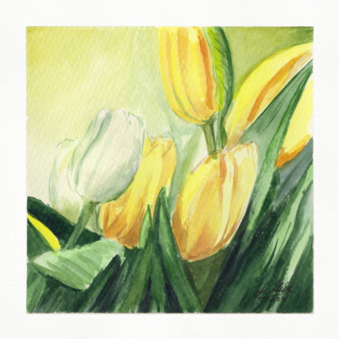 Картина под названием "Tulips" - Maciej Kłosowski, Подлинное произведение искусства, Акварель