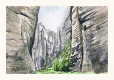 Картина под названием "Teplice Rocks - Cze…" - Maciej Kłosowski, Подлинное произведение искусства, Акварель