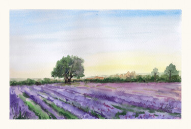 Painting titled "Lavender field" by Maciej Kłosowski, Original Artwork, Watercolor