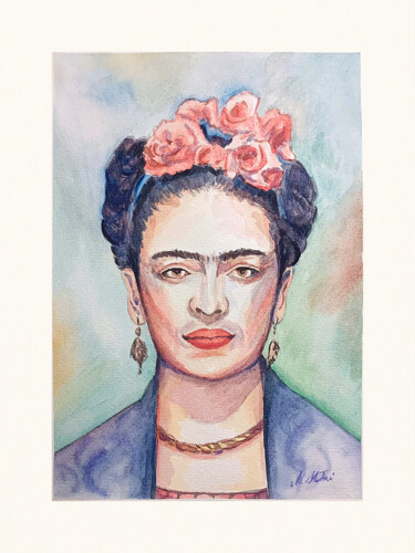 Malerei mit dem Titel "Frida Kahlo 2" von Maciej Kłosowski, Original-Kunstwerk, Aquarell