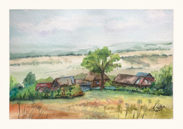 Painting titled "Quiet village" by Maciej Kłosowski, Original Artwork, Watercolor