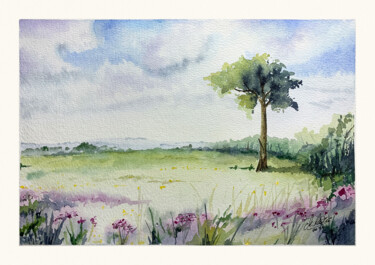 Painting titled "Lone Tree 2" by Maciej Kłosowski, Original Artwork, Watercolor