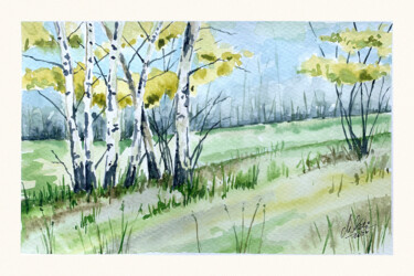 Peinture intitulée "Birches" par Maciej Kłosowski, Œuvre d'art originale, Aquarelle