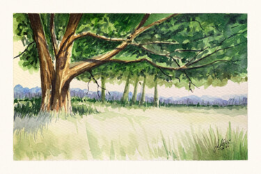 Malerei mit dem Titel "Under the tree" von Maciej Kłosowski, Original-Kunstwerk, Aquarell