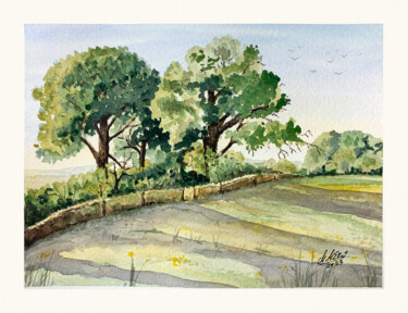 Painting titled "Trees on the hill" by Maciej Kłosowski, Original Artwork, Watercolor