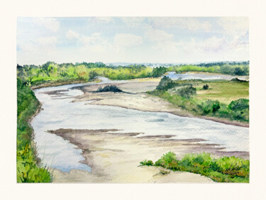 Pittura intitolato "The Vistula River i…" da Maciej Kłosowski, Opera d'arte originale, Acquarello