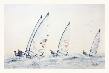 Painting titled "Sea sailing - Laser…" by Maciej Kłosowski, Original Artwork, Watercolor