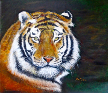 Painting titled "portrait-tigre (têt…" by Maclade, Original Artwork, Oil