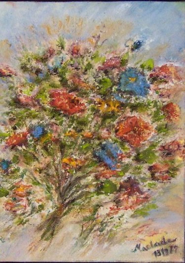 Peinture intitulée "Fleurs cadre ocre" par Maclade, Œuvre d'art originale, Huile