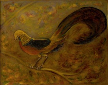 Peinture intitulée "faisan doré rêvé" par Maclade, Œuvre d'art originale, Autre