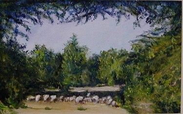 Peinture intitulée "Moutons dans la for…" par Maclade, Œuvre d'art originale, Huile