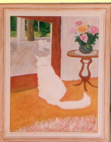 Peinture intitulée "Le chat blanc et le…" par Maclade, Œuvre d'art originale, Autre