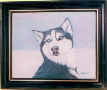Peinture intitulée "L'husky nostalgique" par Maclade, Œuvre d'art originale, Autre
