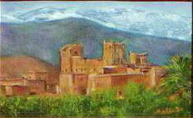 Painting titled "Mini paysage Ksar d…" by Maclade, Original Artwork, Oil