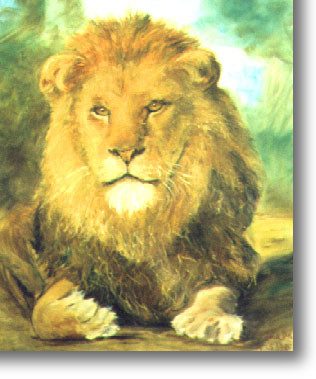Painting titled "Lion débonnaire (ve…" by Maclade, Original Artwork, Oil