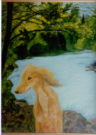 Peinture intitulée "Chien dans le vent" par Maclade, Œuvre d'art originale, Huile