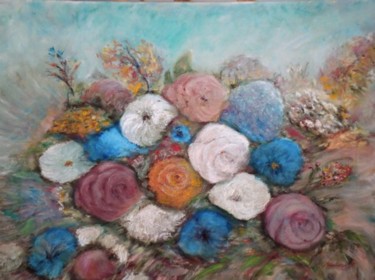 Painting titled "explosion florale" by Maclade, Original Artwork, Oil