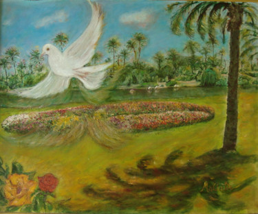 Painting titled "Survol immaculé au…" by Maclade, Original Artwork, Oil