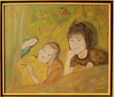 Painting titled "portrait-enfants-ba…" by Maclade, Original Artwork, Oil