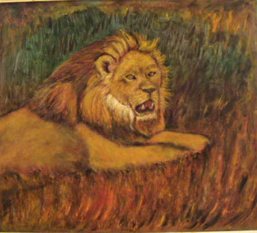 Malerei mit dem Titel "Lion au repos" von Maclade, Original-Kunstwerk, Öl