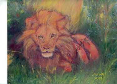 Painting titled "Lion roux - tableau…" by Maclade, Original Artwork, Oil